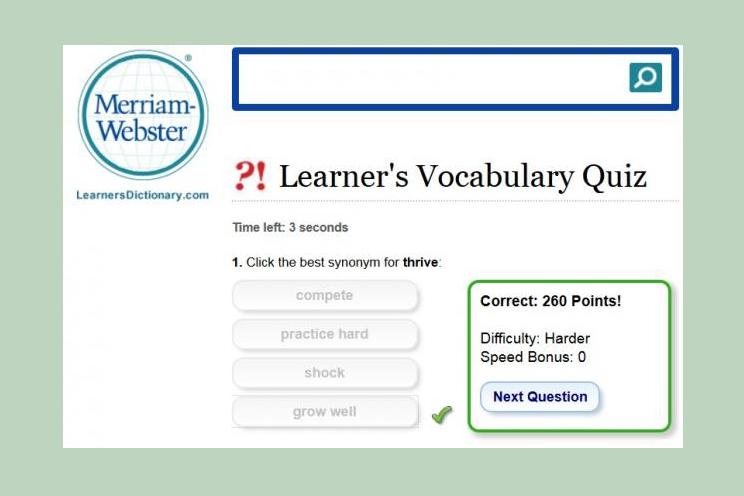 Webster vocabulary quiz screenshot