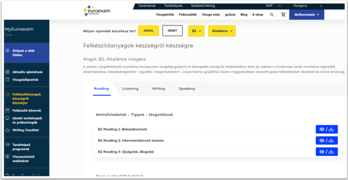 Felkészítőanyagok készségről-készségre - tanári fiók