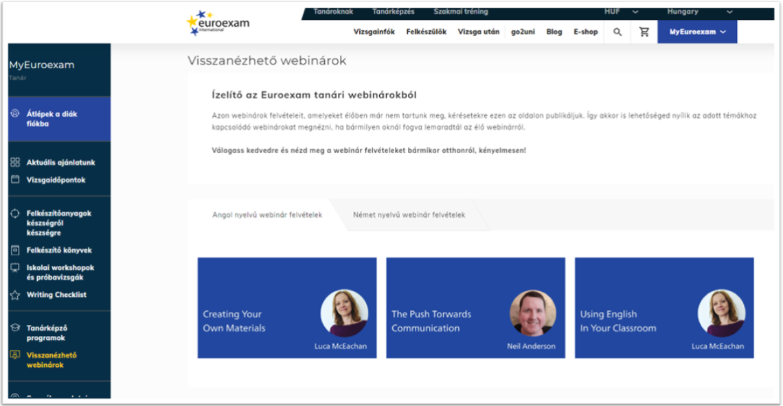 Visszanézhető webinárok - tanári fiók